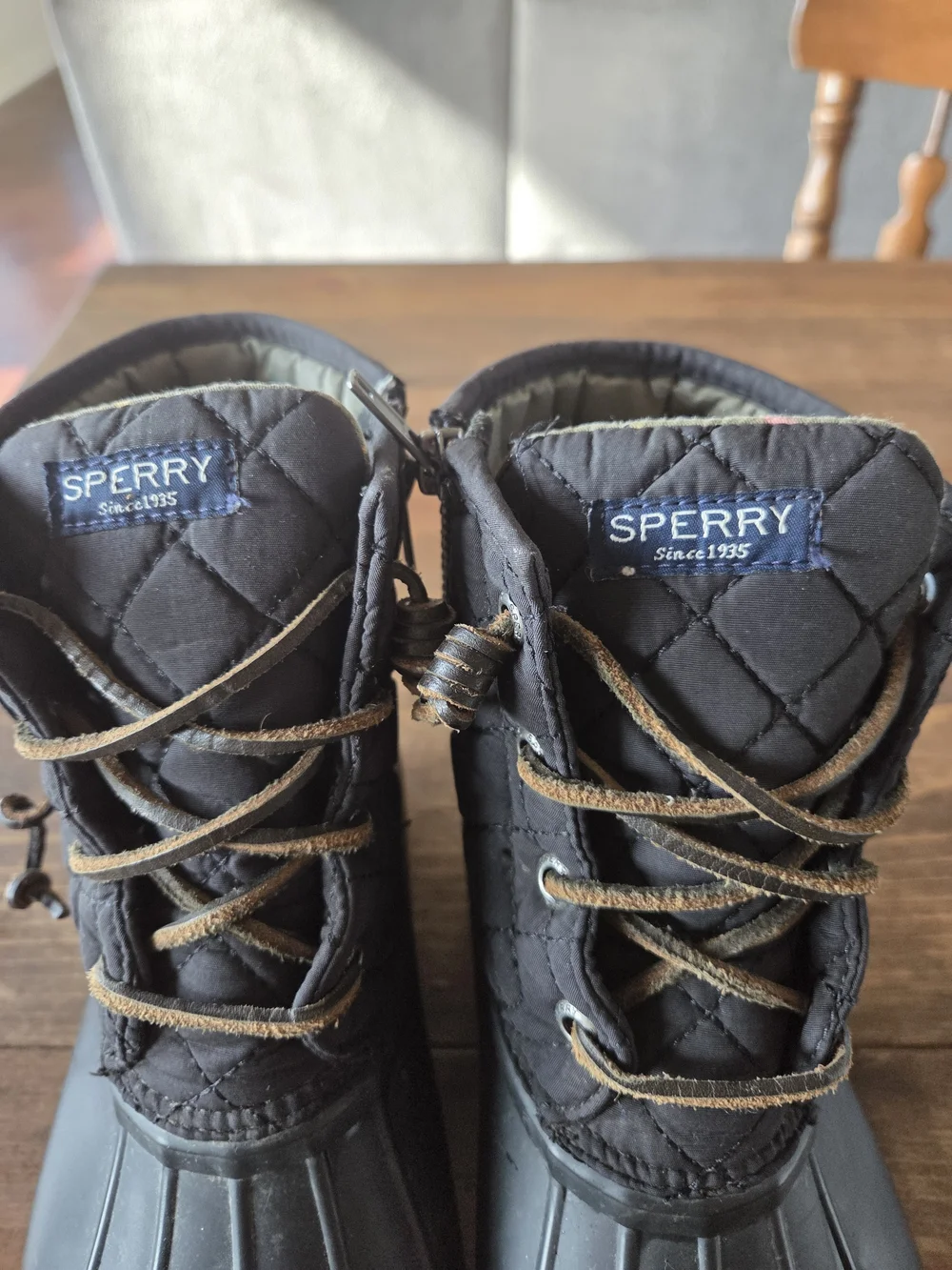 Sperry Quilted Duck Boots in Dark Brown/black